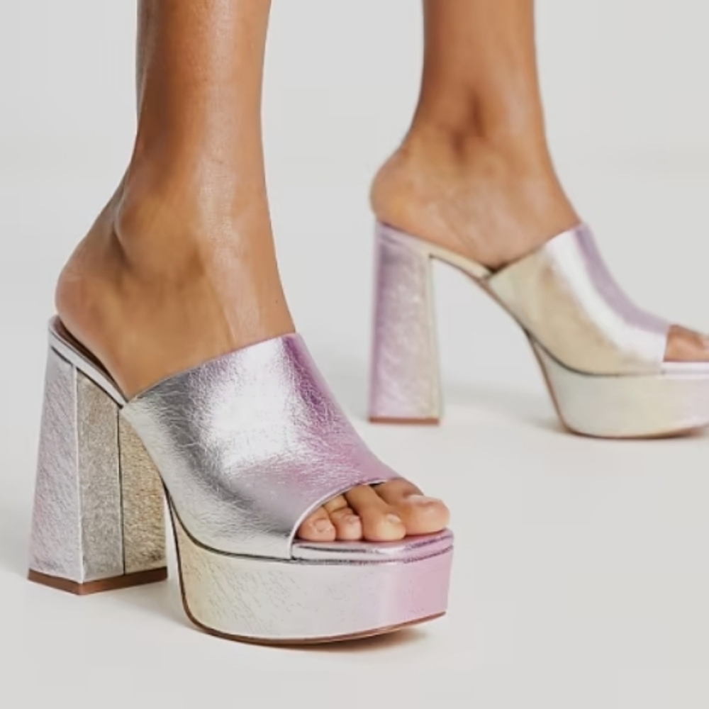 ALDO Women's Metallic Leather Platform Mules 8.5